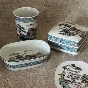 vintage Ben Rickert Oriental Landscapes porcelain bathroom set
